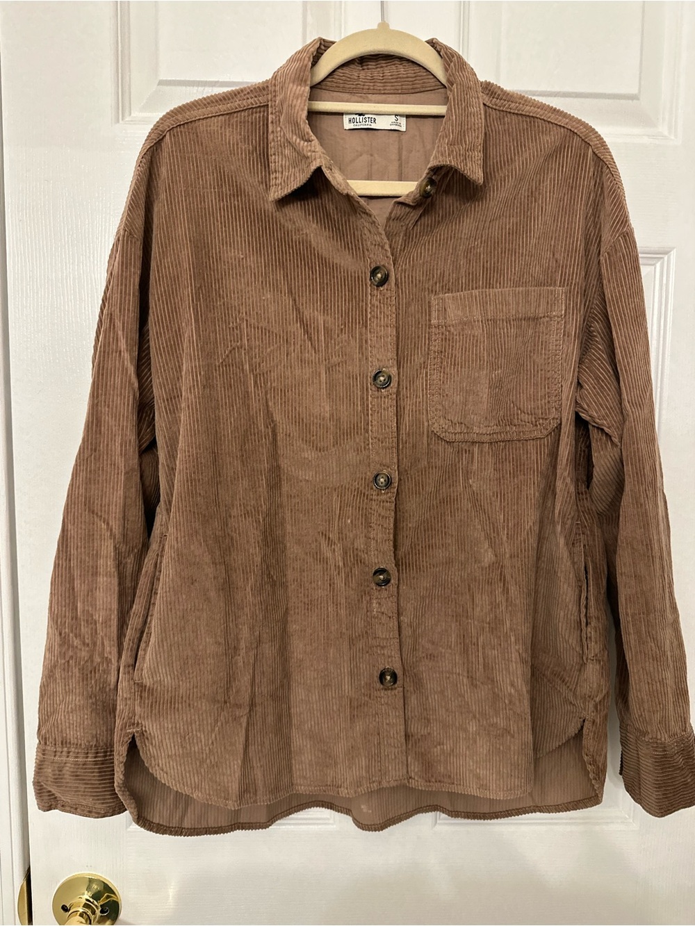 Hollister Men's Light Brown Corduroy Button-Down Shirt